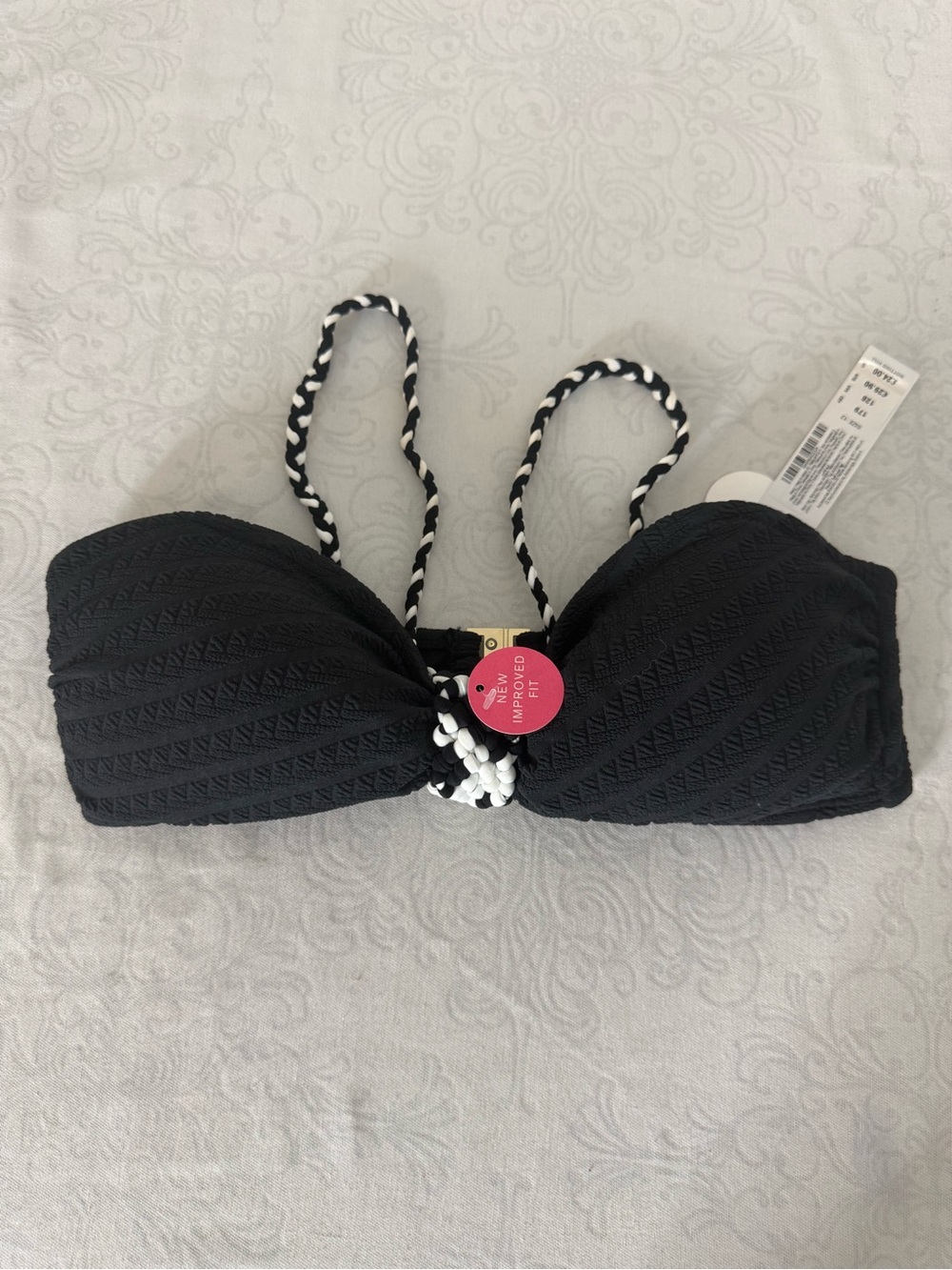 NEW Accessorize London Bandeau Bikini Top w/ Textured Center and Braided Straps